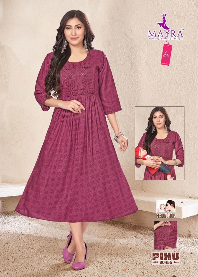 Pihu By Mayra Printed Rayon  Feeding Kurti Catalog
